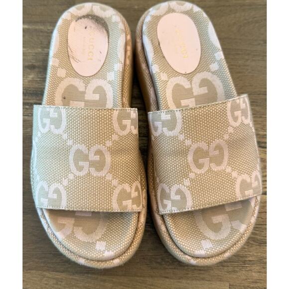 Gucci Angelina Platform Sandals Pink and Beige Size 36 (6-7 US) - Picture 1 of 8